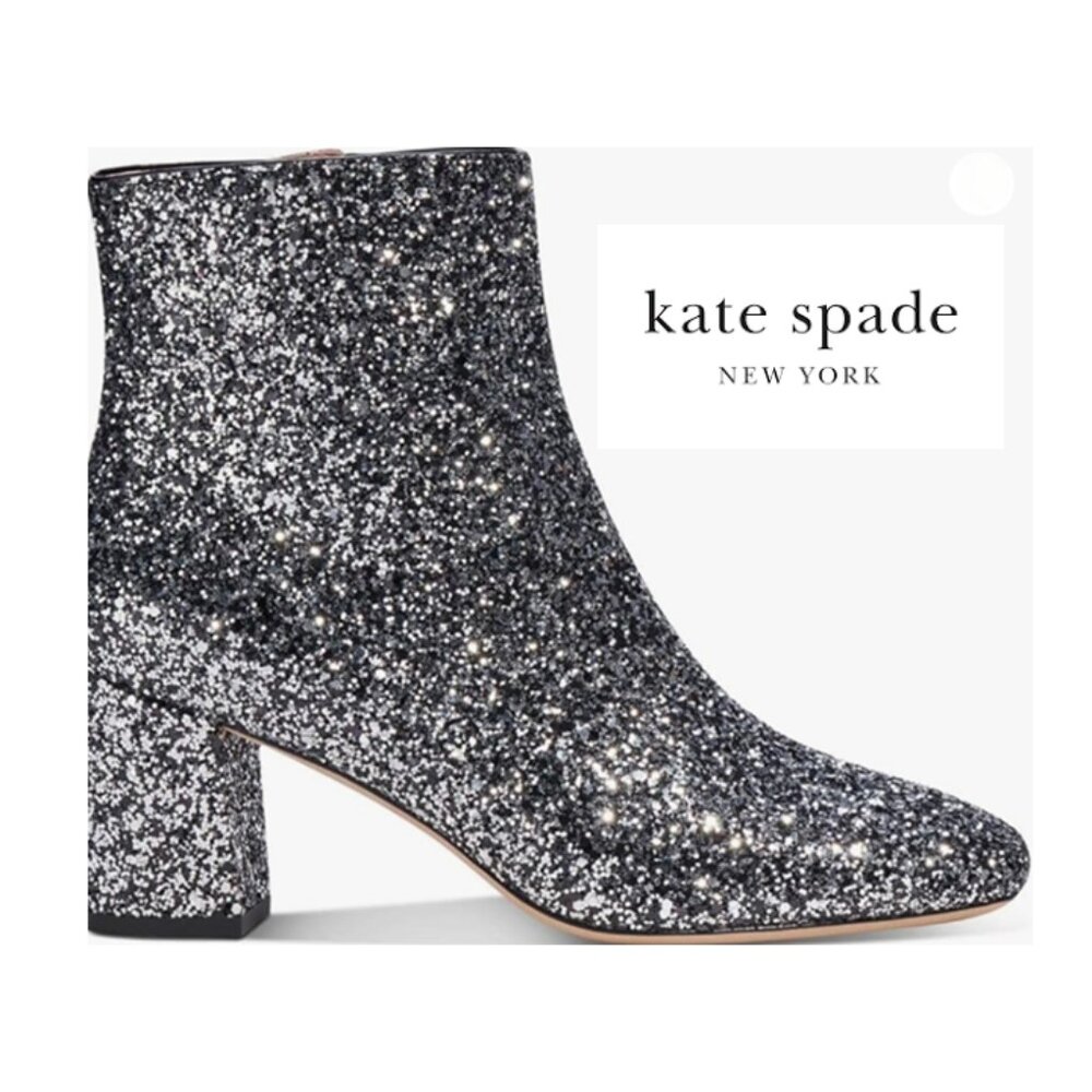 Kate Spade Junelle Silver glitter ankle boots Sz 6.5B w/box